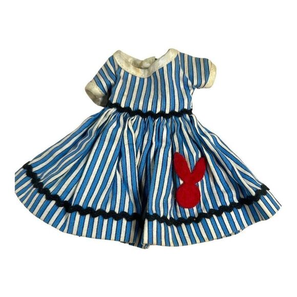 Vintage Handmade Barbie Blue White Striped Mod Dress Red Bunny Easter Dance - Picture 1 of 3